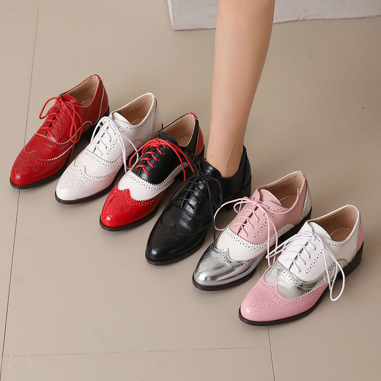 Women's Square Toe Mixcolor Square Heel Brogues Oxfords Shoes