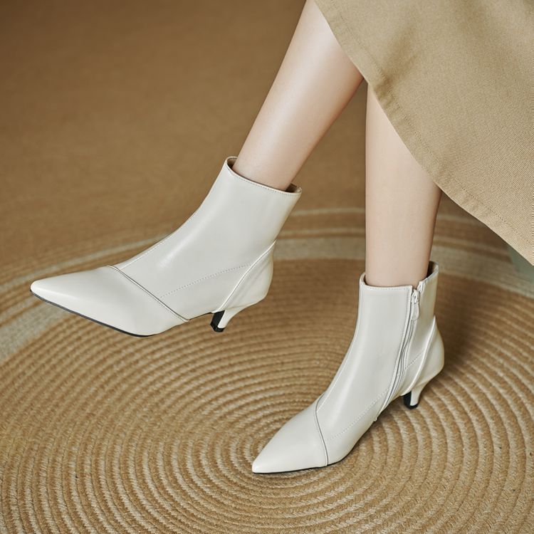 Women's Patchwork Pointed Toe Hoof Heel Ankle Boots