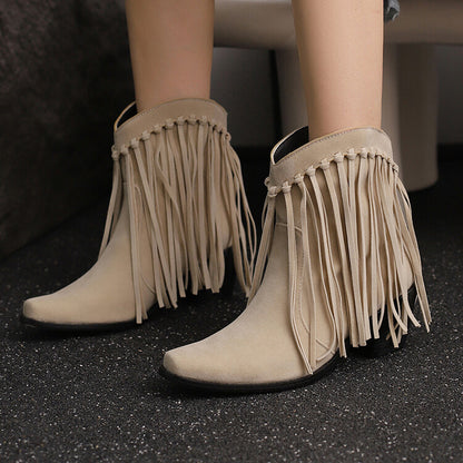 Women's Tassel Pointed Toe Block Heel Short Boots