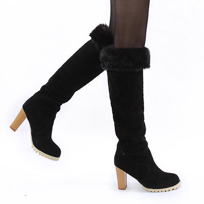 Ladies Faux Fur High Heel Knee High Boots