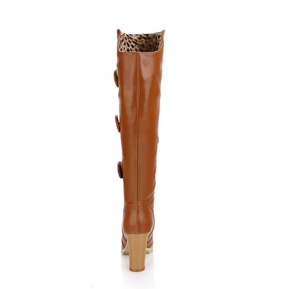 Ladies Faux Leather High Heel Knee High Boots