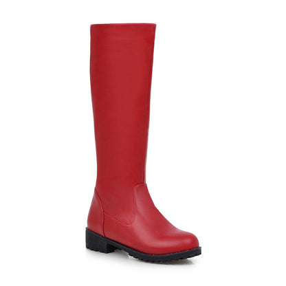 Pu Leather Round Toe Platform Knee High Boots for Women