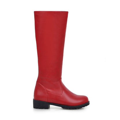 Pu Leather Round Toe Platform Knee High Boots for Women