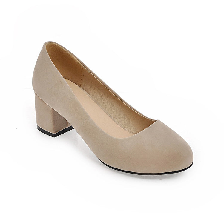 Ladies Pumps Suede Almond Toe Block Heel Shoes