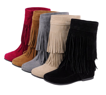 Ladies Tassel Wedge Heel Mid Calf Boots