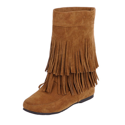 Ladies Tassel Wedge Heel Mid Calf Boots