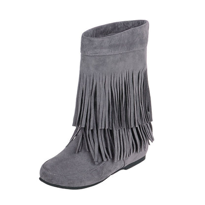 Ladies Tassel Wedge Heel Mid Calf Boots