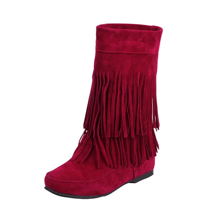 Ladies Tassel Wedge Heel Mid Calf Boots