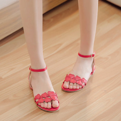 Ladies Ankle Strap Loves Shaped Flats Sandals