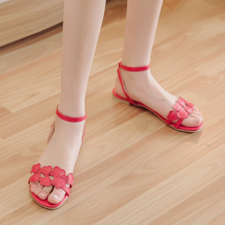 Ladies Ankle Strap Loves Shaped Flats Sandals