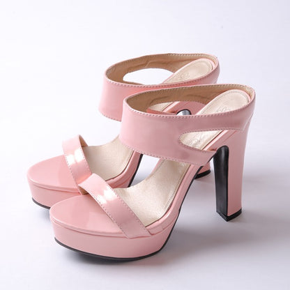 Ladies Candy Color Glossy High Heel Platform Sandals