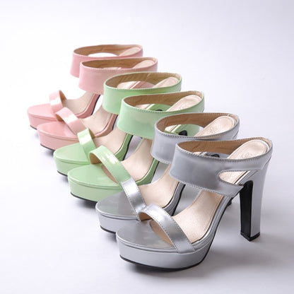 Ladies Candy Color Glossy High Heel Platform Sandals