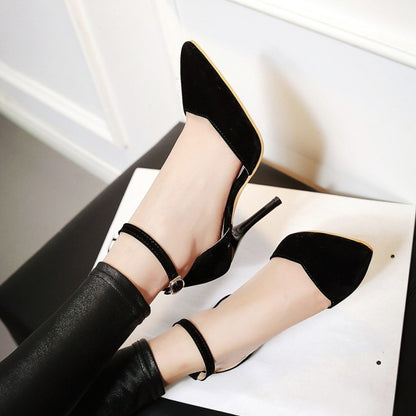 Ladies Suede Pointed Toe Ankle Strap Stiletto High Heel Sandals