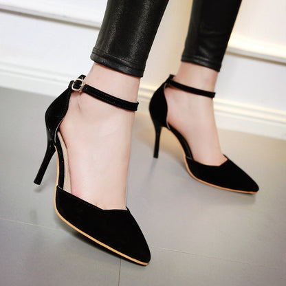 Ladies Suede Pointed Toe Ankle Strap Stiletto High Heel Sandals