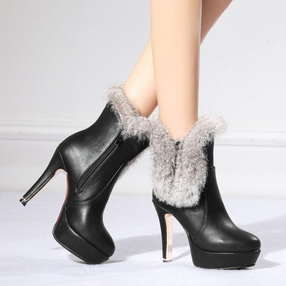 Ladies Side Zippers Cone Heel Platform Short Boots