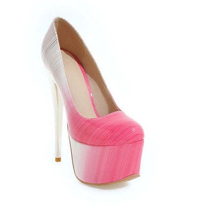 Ladies Candy Color Gradient Almond Toe Stiletto Heel Platform Pumps