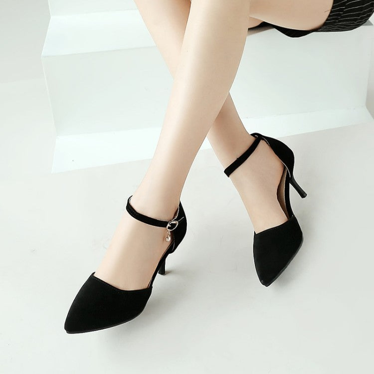 Ladies Suede Pointed Toe Ankle Strap Stiletto High Heel Sandals