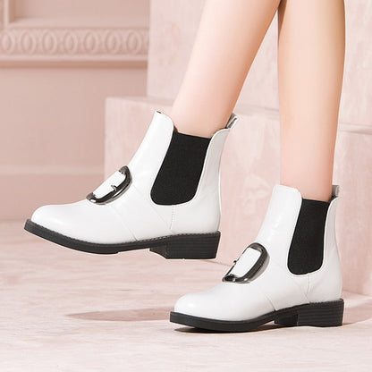 Pu Leather Buckle Straps Stretch Short Chelsea Boots for Women