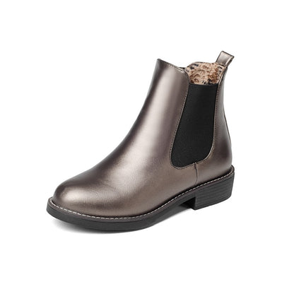 Pu Leather Round Toe Stretch Short Chelsea Boots for Women