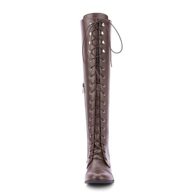 Ladies Crossed Lace Up Puppy Heel Knee High Boots