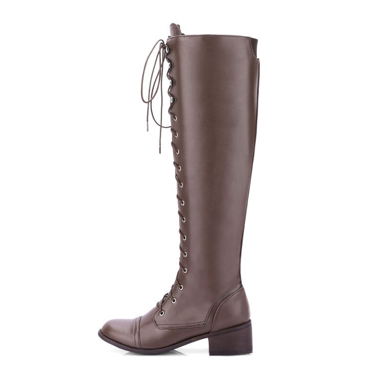 Ladies Crossed Lace Up Puppy Heel Knee High Boots