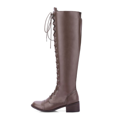 Ladies Crossed Lace Up Puppy Heel Knee High Boots