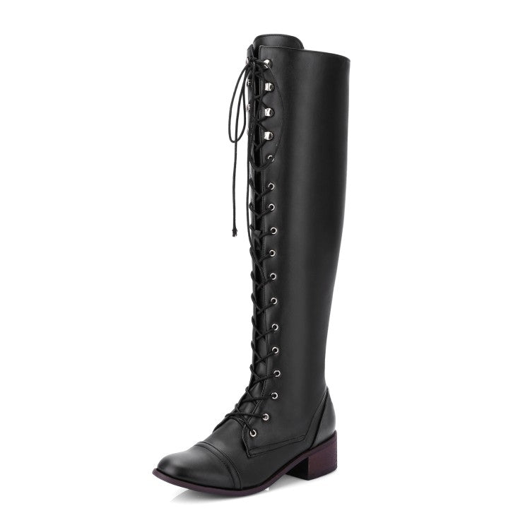 Ladies Crossed Lace Up Puppy Heel Knee High Boots