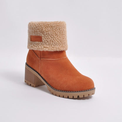 Ladies Suede Stitching Block Heel Antiskid Short Boots