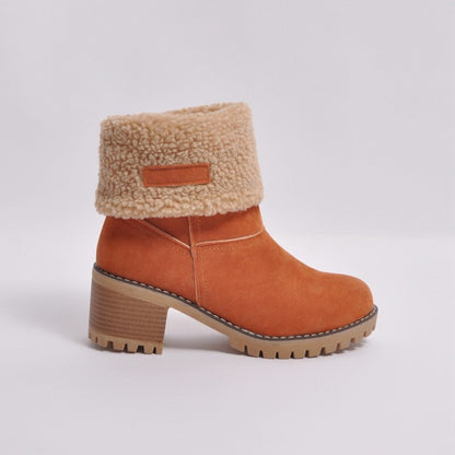 Ladies Suede Stitching Block Heel Antiskid Short Boots