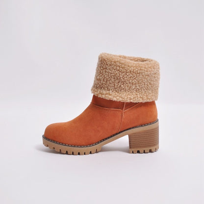 Ladies Suede Stitching Block Heel Antiskid Short Boots