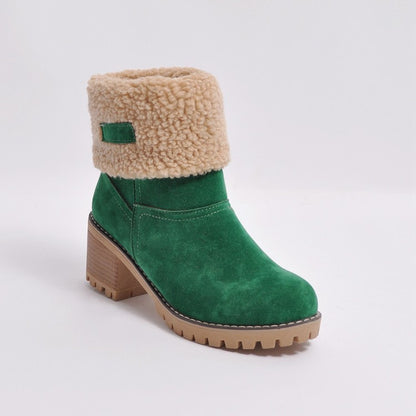 Ladies Suede Stitching Block Heel Antiskid Short Boots