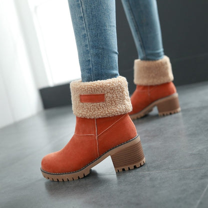 Ladies Suede Stitching Block Heel Antiskid Short Boots