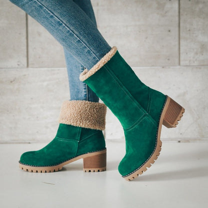 Ladies Suede Stitching Block Heel Antiskid Short Boots