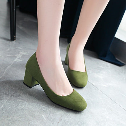 Ladies Pumps Suede Block Heel Shoes