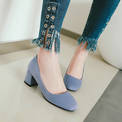 Ladies Pumps Suede Block Heel Shoes