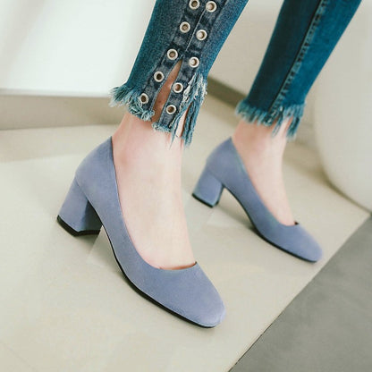 Ladies Pumps Suede Block Heel Shoes