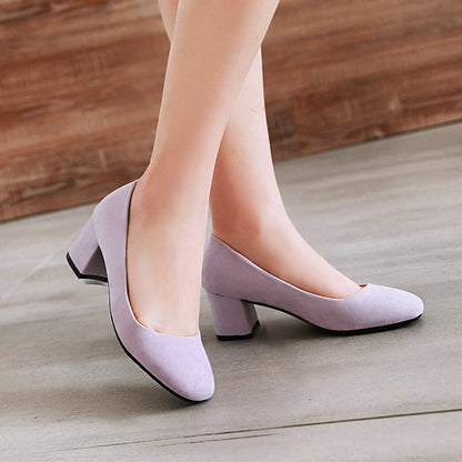 Ladies Pumps Suede Block Heel Shoes