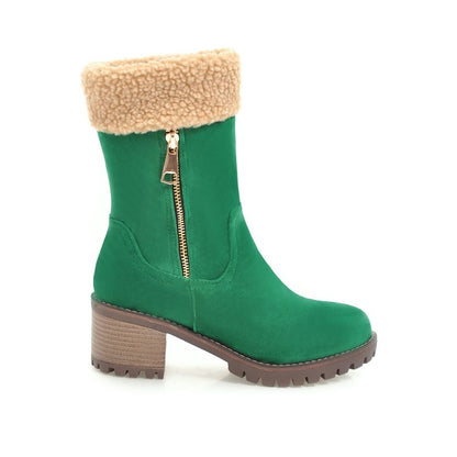 Ladies Suede Stitching Side Zippers Block Heel Short Boots