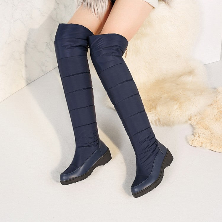 Ladies Back Zip Wedge Heels Down Tall Boots for Winter