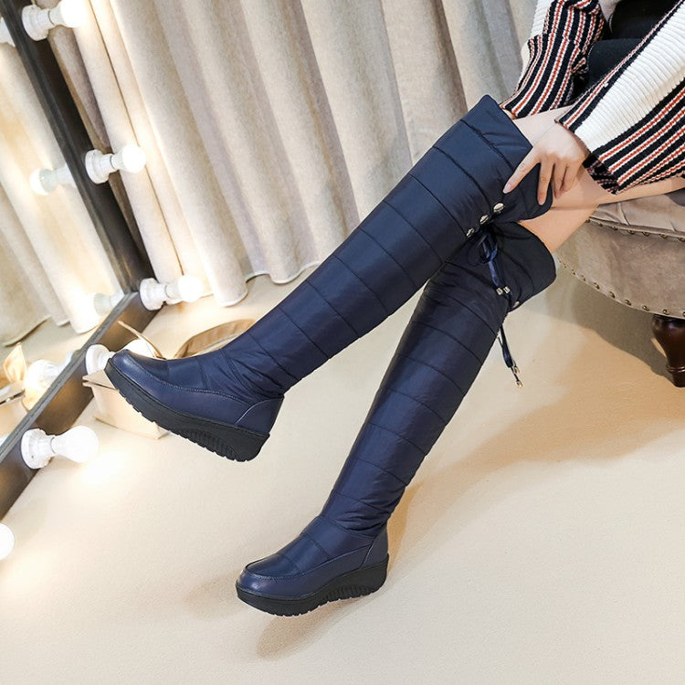 Ladies Waterproof Wedge Heels Down Tall Boots for Winter