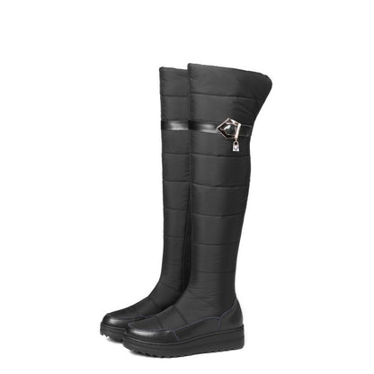 Ladies Leather Waterproof Rhinestones Wedge Heels Down Over the Knee Boots for Winter