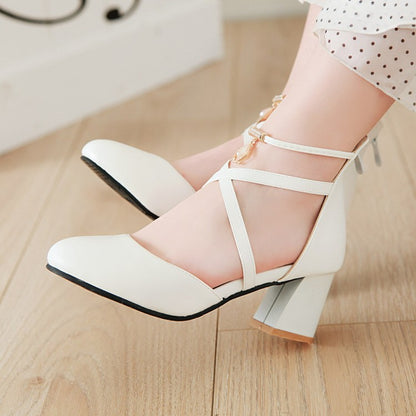 Ladies Ankle Wrap High Heel Block Heel Sandals