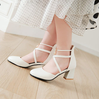 Ladies Ankle Wrap High Heel Block Heel Sandals