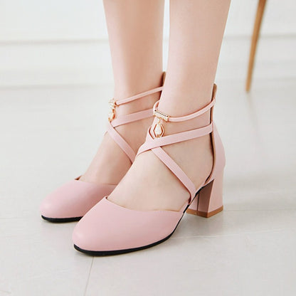 Ladies Ankle Wrap High Heel Block Heel Sandals