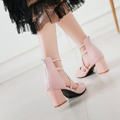 Ladies Ankle Wrap High Heel Block Heel Sandals