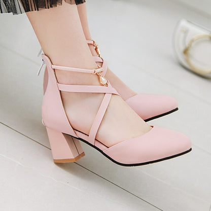 Ladies Ankle Wrap High Heel Block Heel Sandals