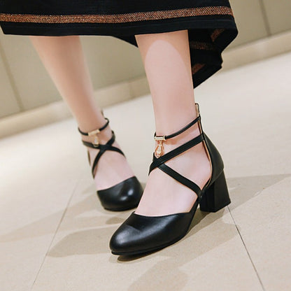 Ladies Ankle Wrap High Heel Block Heel Sandals