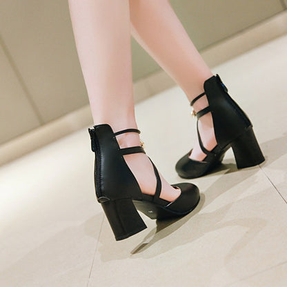 Ladies Ankle Wrap High Heel Block Heel Sandals