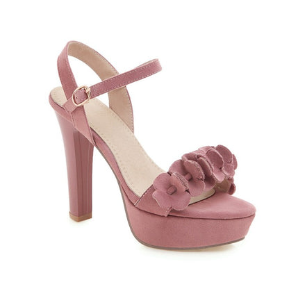 Ladies Open Toe Solid Color Pleated High Heel Platform Sandals