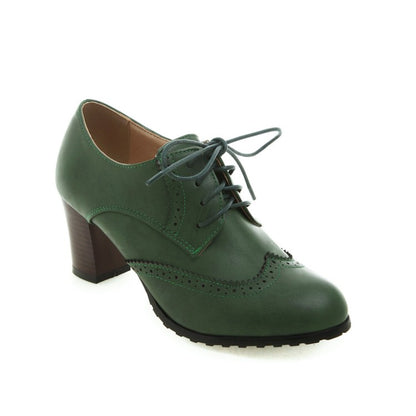 Ladies Retro Tied Carved Medium Heel Oxford Shoes